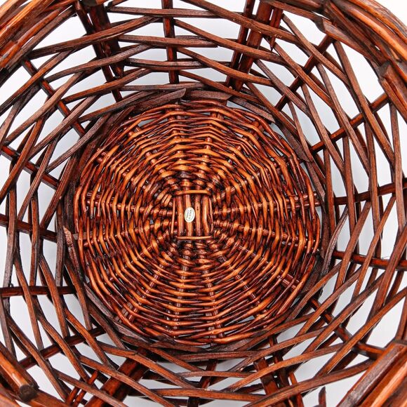 Wicker Gathering Basket Brown Thick Woven Side Handle Round Decor Bread Fruit 9" - Picture 6 of 12